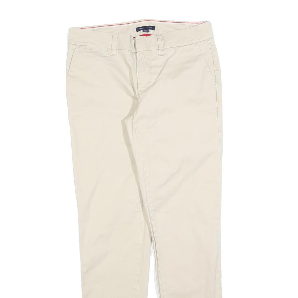 TOMMY HILFIGER Womens Slim Beige Cotton Blend Zip Trousers W28 L30 Classic