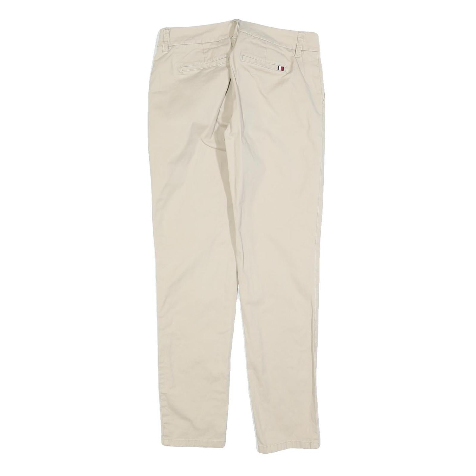 TOMMY HILFIGER Womens Slim Beige Cotton Blend Zip Trousers W28 L30 Classic