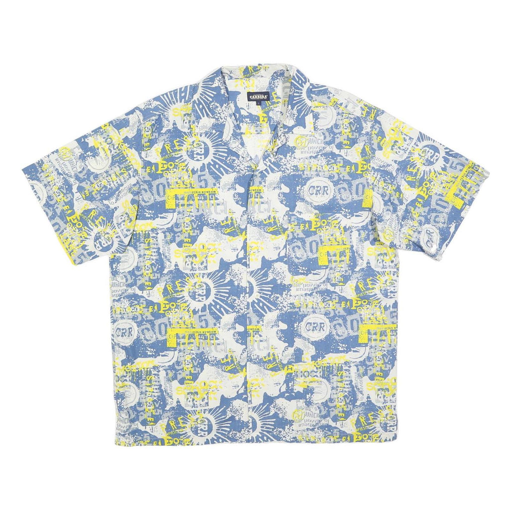 CARRERA Mens Blue & Yellow Graphic Print Shirt L Casual Summer Cotton Blend