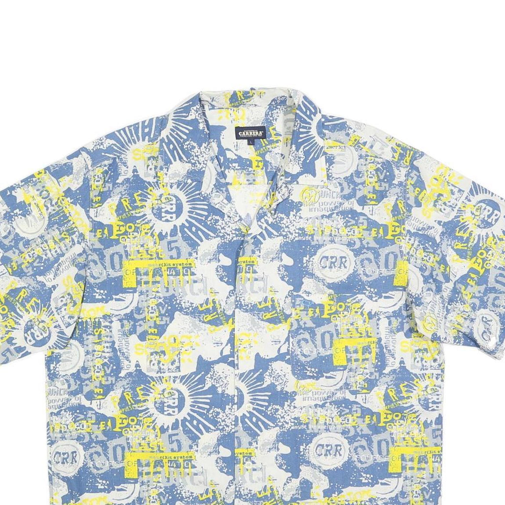 CARRERA Mens Blue & Yellow Graphic Print Shirt L Casual Summer Cotton Blend
