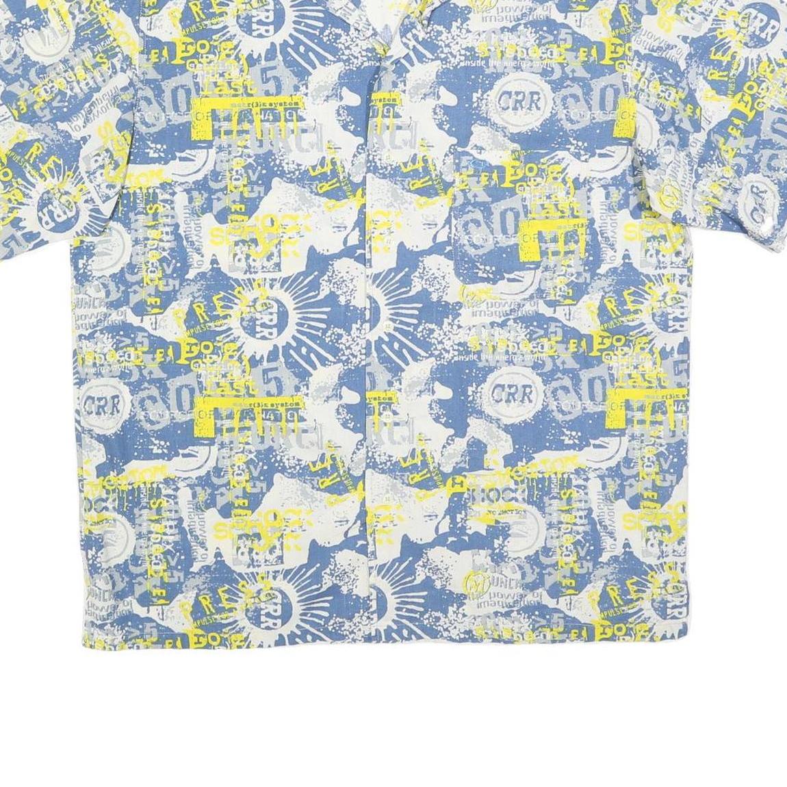 CARRERA Mens Blue & Yellow Graphic Print Shirt L Casual Summer Cotton Blend