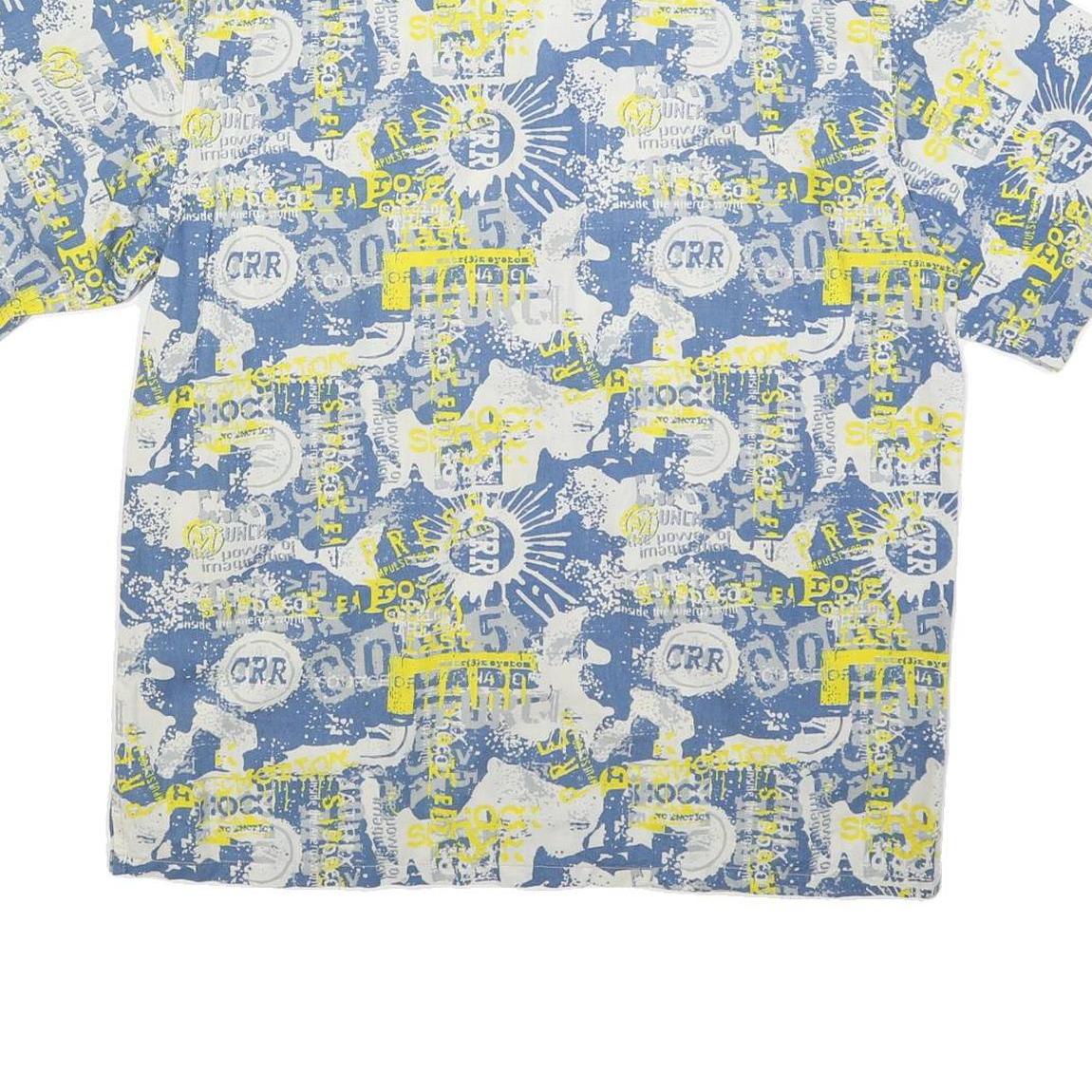 CARRERA Mens Blue & Yellow Graphic Print Shirt L Casual Summer Cotton Blend