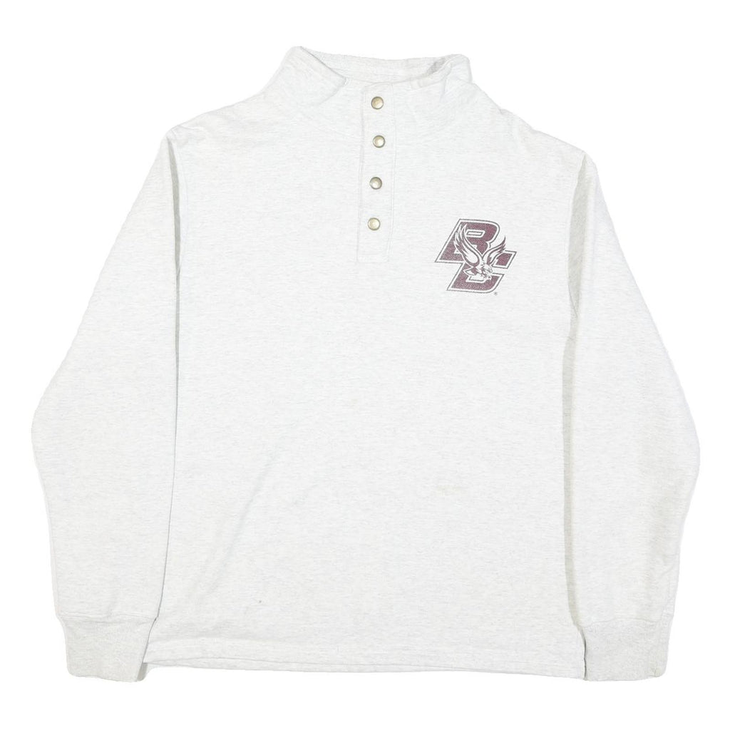 LEAGUE Mens White Pullover Sweatshirt L Button Neck Logo Casual Cotton Blend