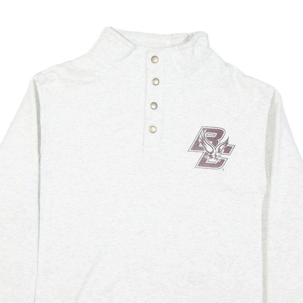 LEAGUE Mens White Pullover Sweatshirt L Button Neck Logo Casual Cotton Blend