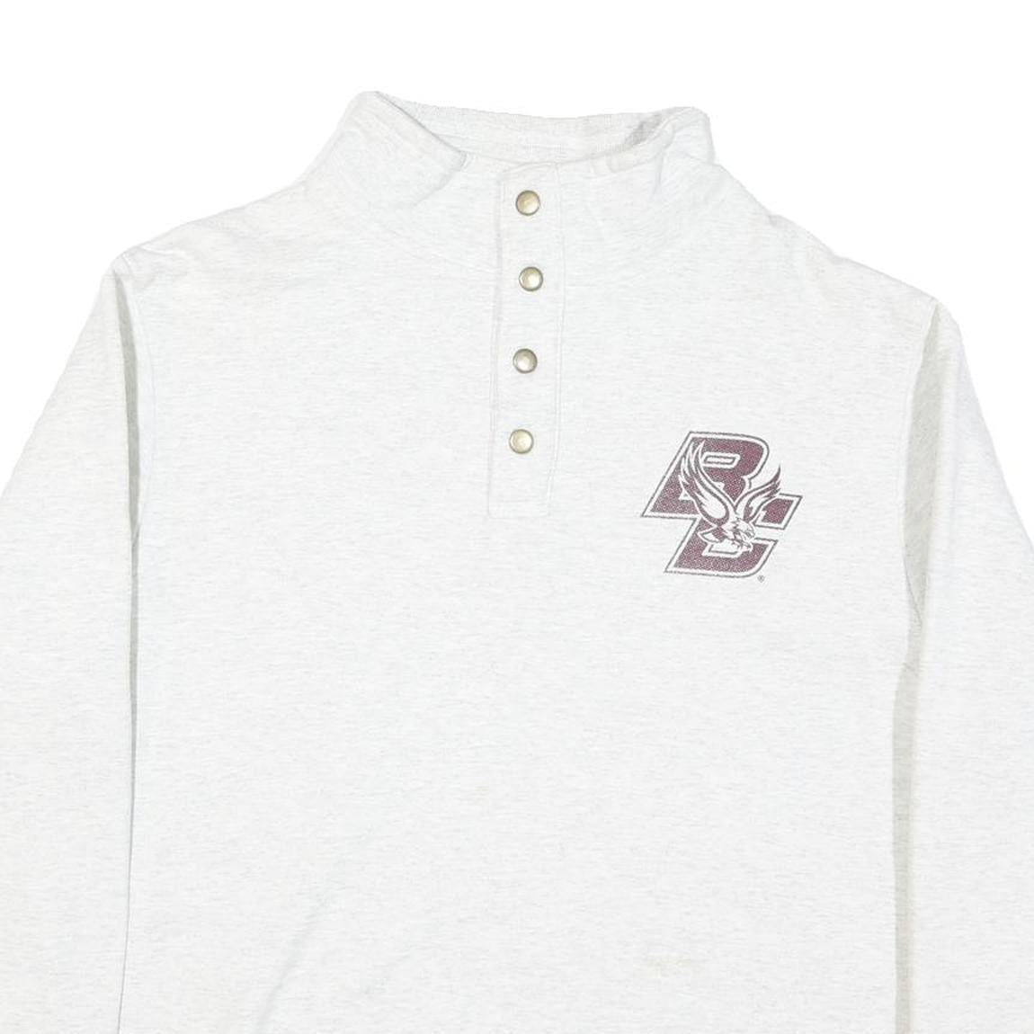 LEAGUE Mens White Pullover Sweatshirt L Button Neck Logo Casual Cotton Blend