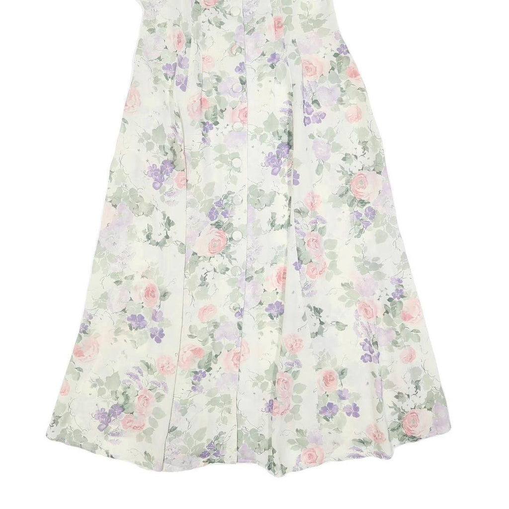 ALLEGRA Womens Cream Floral Day Polyester Dress Midi M Button V-Neck