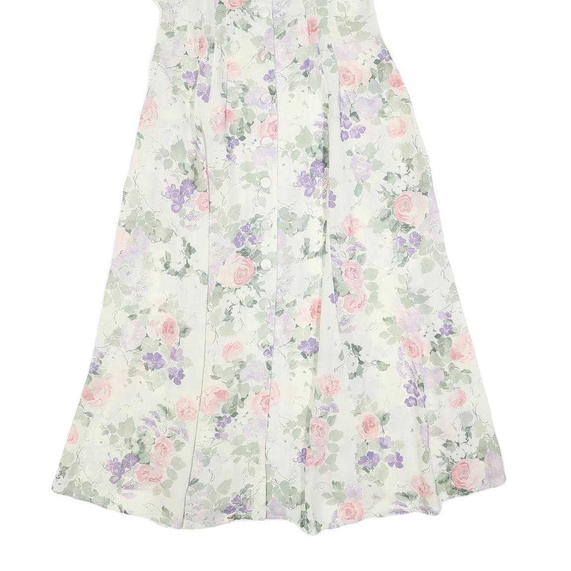 ALLEGRA Womens Cream Floral Day Polyester Dress Midi M Button V-Neck