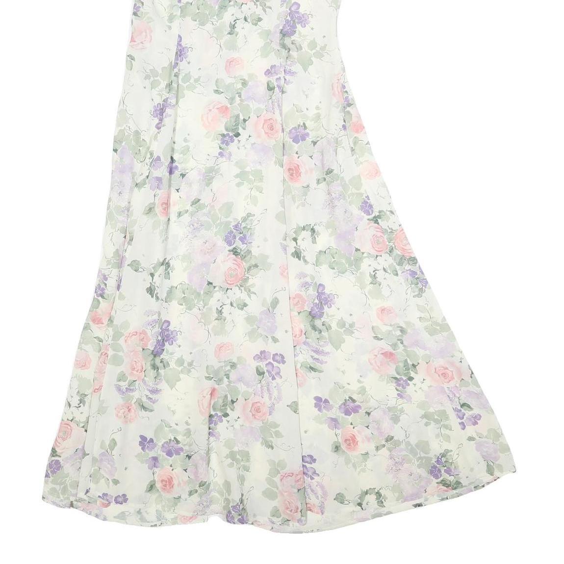 ALLEGRA Womens Cream Floral Day Polyester Dress Midi M Button V-Neck