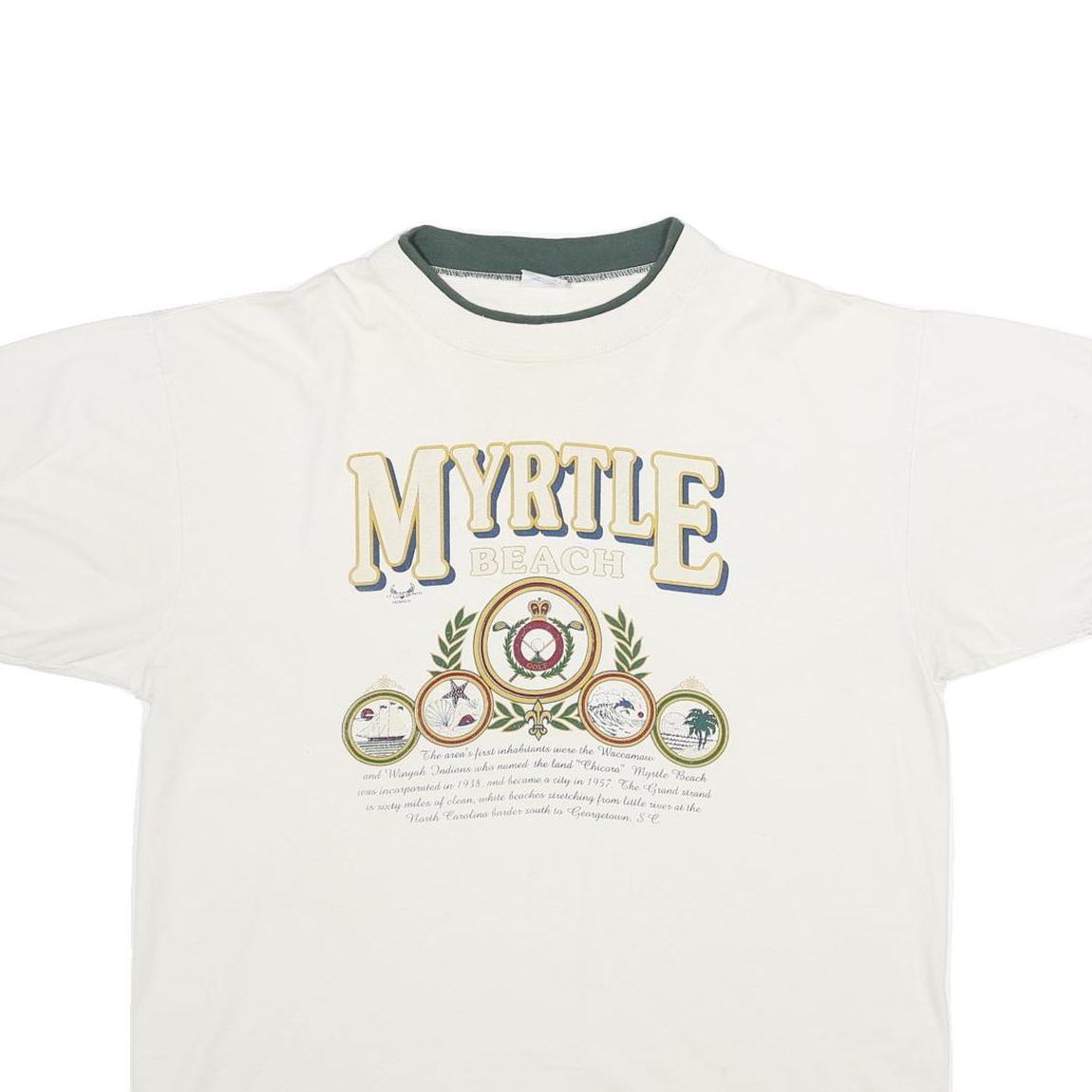 ALORE Mens White & Green Myrtle Beach Graphic T-Shirt XL Short Sleeve Crew Neck