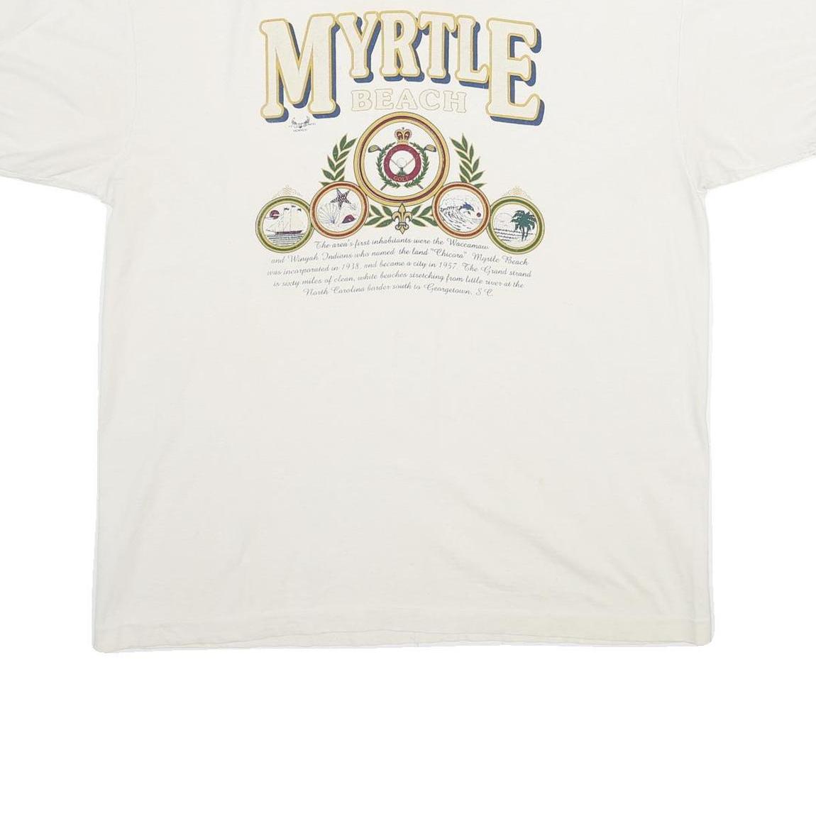 ALORE Mens White & Green Myrtle Beach Graphic T-Shirt XL Short Sleeve Crew Neck