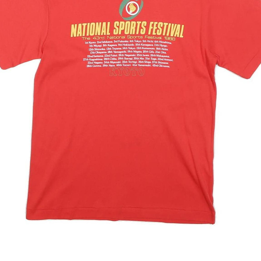 NISHI Mens Red National Sports Festival Graphic T-Shirt L Short Sleeve Crew Neck