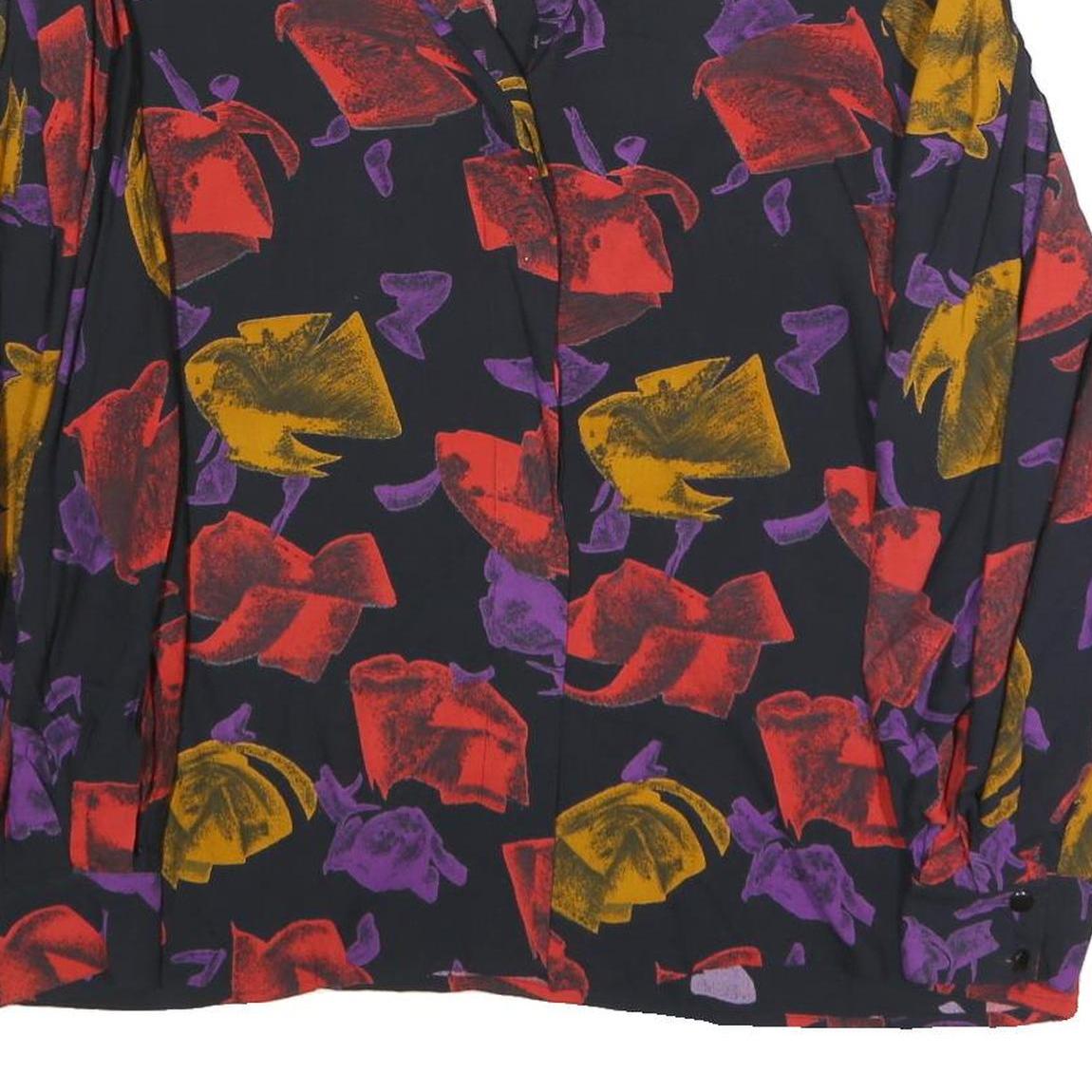 CHRISTIAN LLINARES Womens Black Red & Purple Printed Shirt Long Sleeve Collared