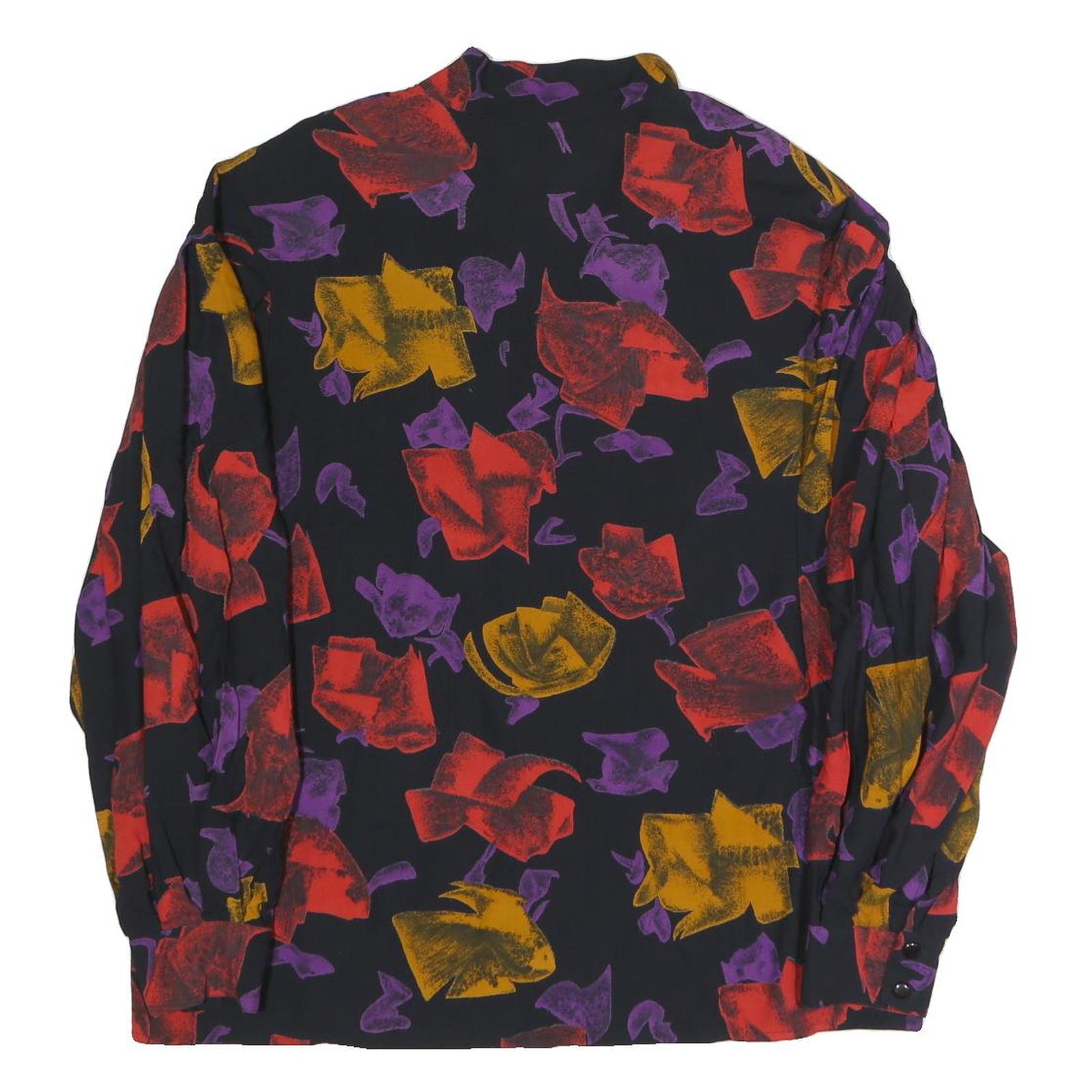 CHRISTIAN LLINARES Womens Black Red & Purple Printed Shirt Long Sleeve Collared
