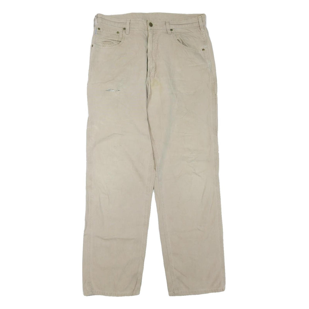CARHARTT Mens Cotton Blend Beige Regular Fit Straight Leg Trousers W34 L34