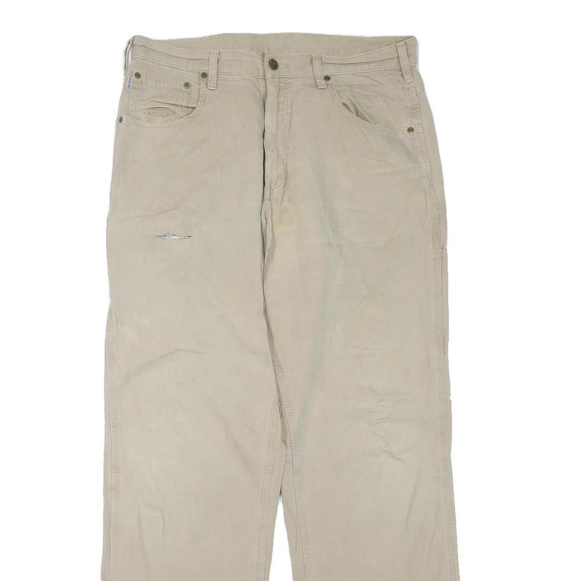 CARHARTT Mens Cotton Blend Beige Regular Fit Straight Leg Trousers W34 L34
