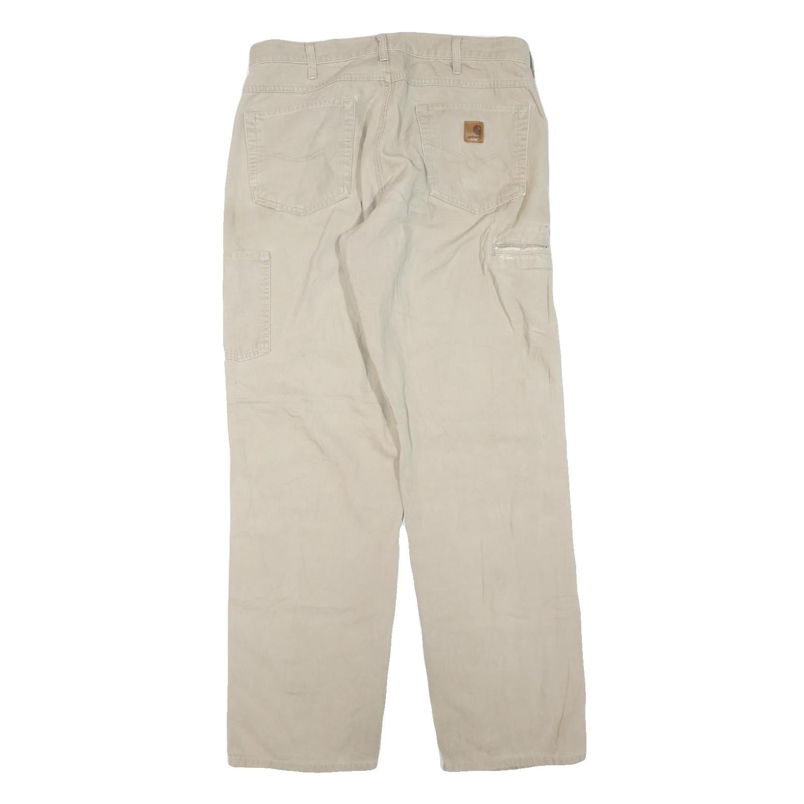 CARHARTT Mens Cotton Blend Beige Regular Fit Straight Leg Trousers W34 L34