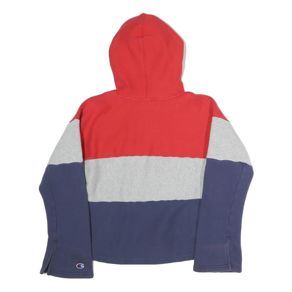 CHAMPION REVERSE WEAVE Womens Red & Grey & Navy Hoodie M Colourblock Pullover