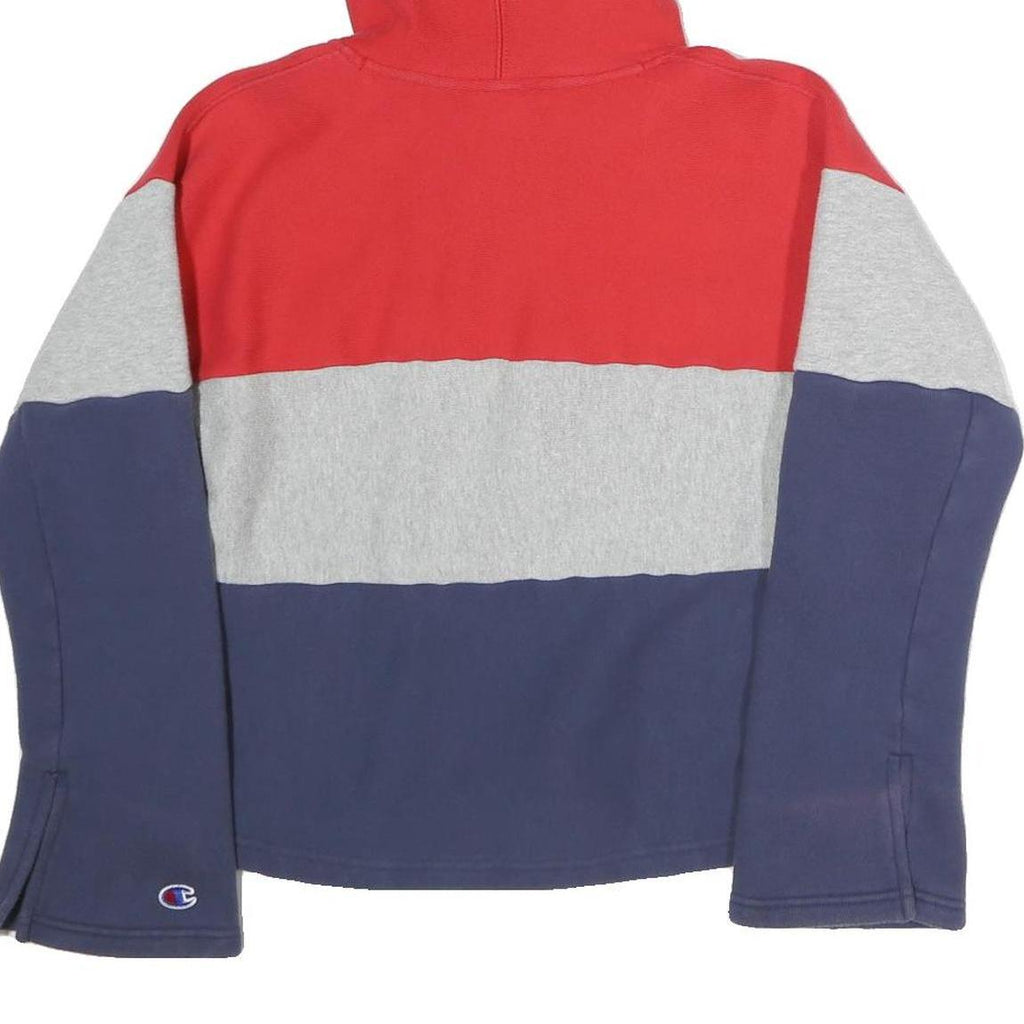 CHAMPION REVERSE WEAVE Womens Red & Grey & Navy Hoodie M Colourblock Pullover