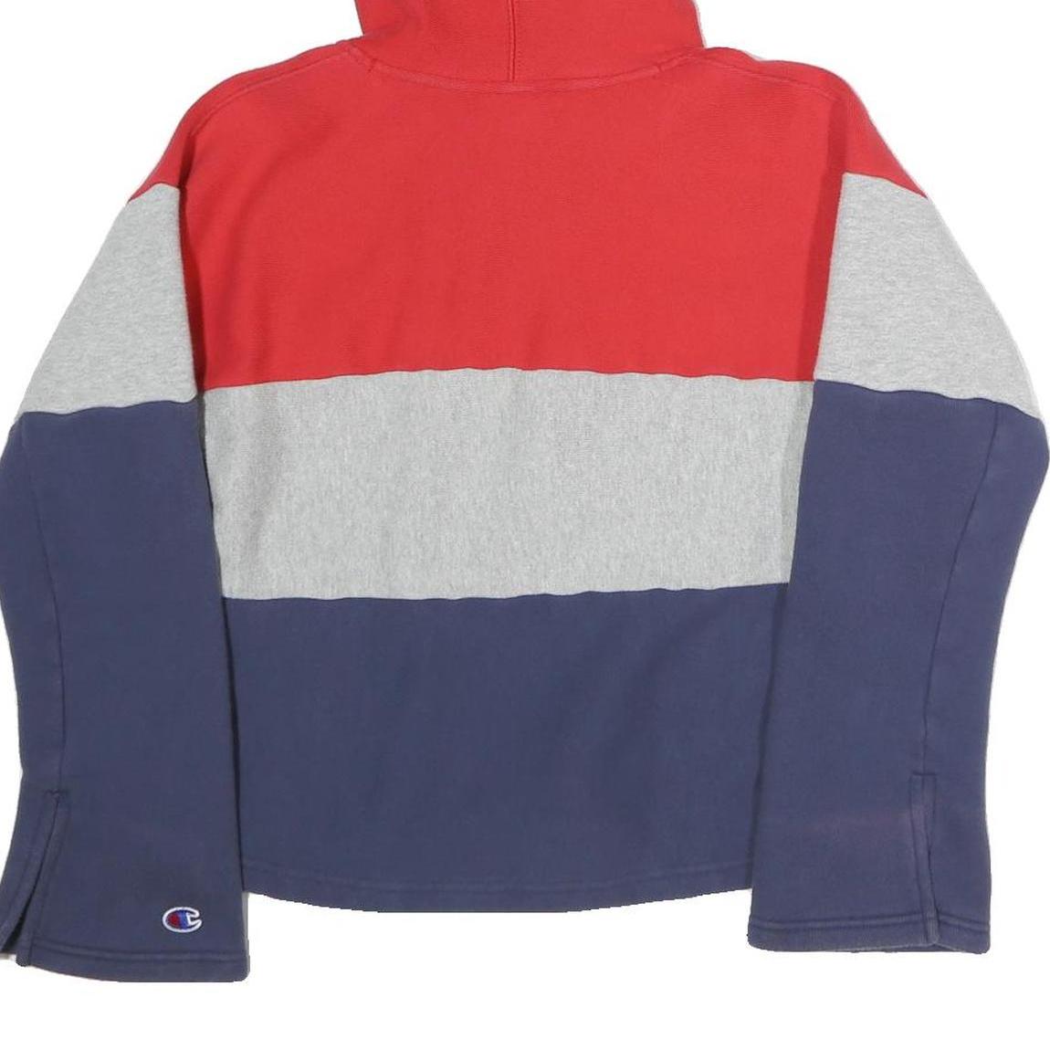 CHAMPION REVERSE WEAVE Womens Red & Grey & Navy Hoodie M Colourblock Pullover