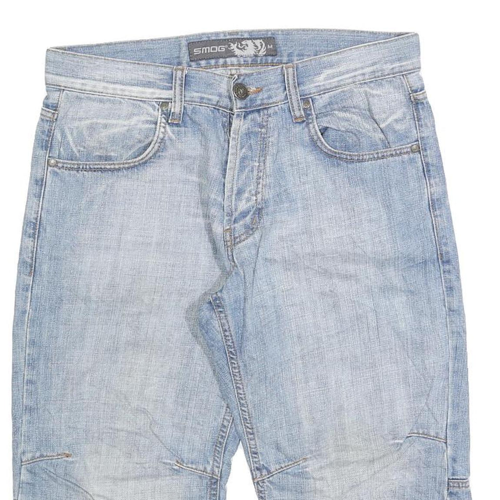 SMOG Mens Light Blue Denim Casual Shorts M W32 Cotton Blend Stitch Detail