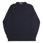 POLO RALPH LAUREN Mens Navy Blue Long Sleeve Plain L Cotton Polo Shirt Classic