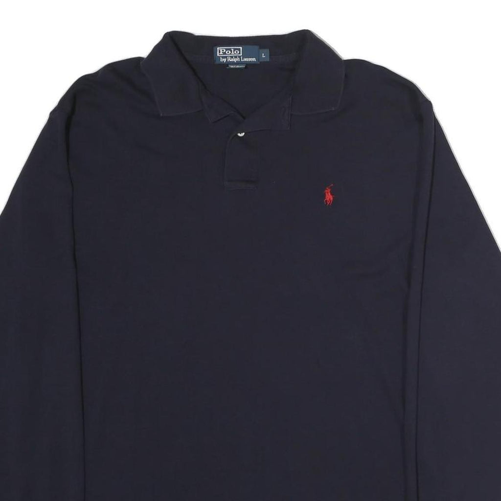 POLO RALPH LAUREN Mens Navy Blue Long Sleeve Plain L Cotton Polo Shirt Classic