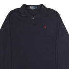 POLO RALPH LAUREN Mens Navy Blue Long Sleeve Plain L Cotton Polo Shirt Classic