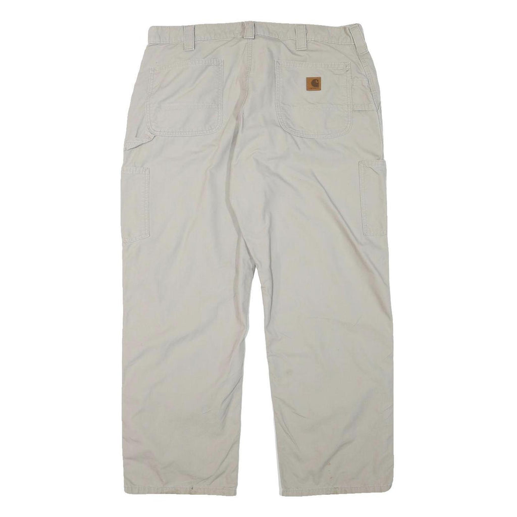 CARHARTT Mens Cotton Blend Beige Relaxed Straight Trousers W37 L29 Workwear
