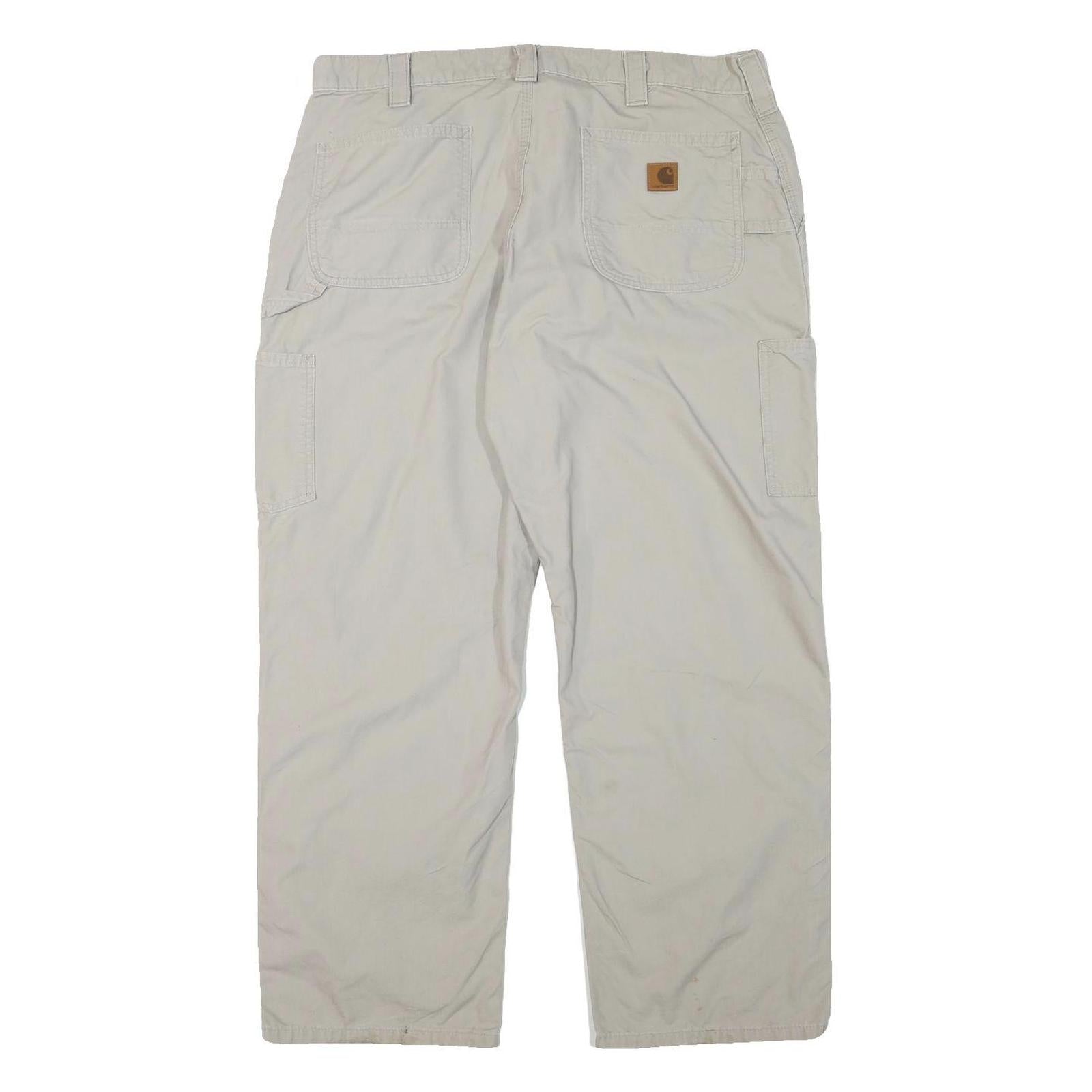 CARHARTT Mens Cotton Blend Beige Relaxed Straight Trousers W37 L29 Workwear