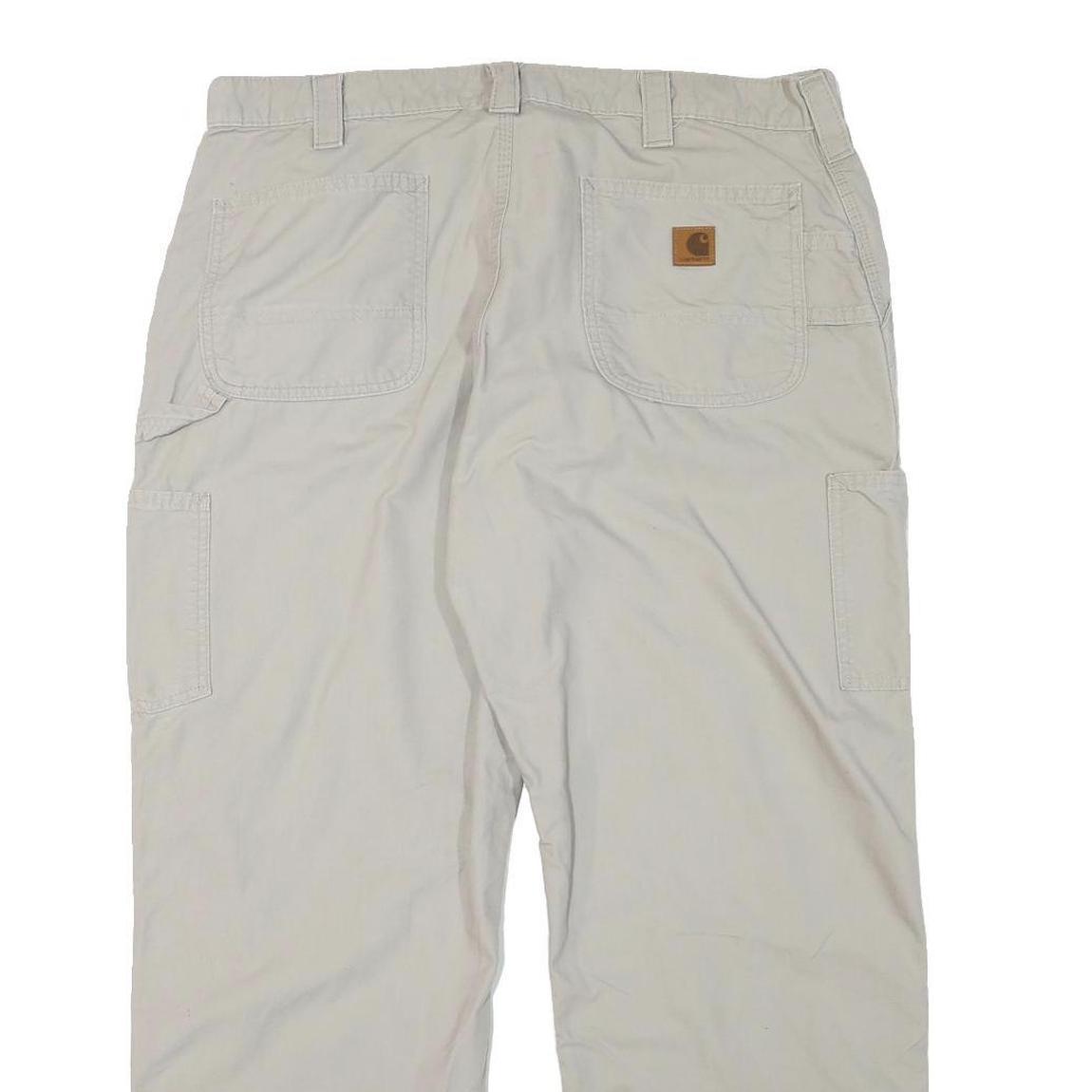 CARHARTT Mens Cotton Blend Beige Relaxed Straight Trousers W37 L29 Workwear