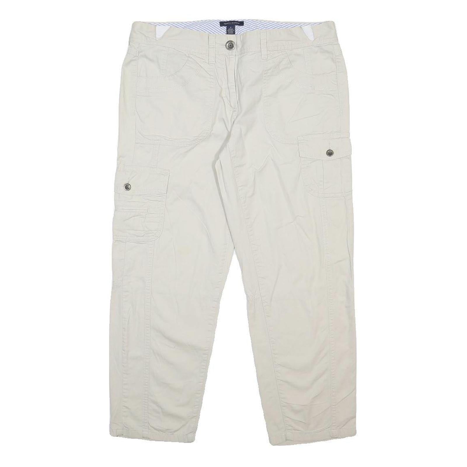 TOMMY HILFIGER Womens Cotton Beige Regular Cargo Trousers W32 L25 Utility Pocket
