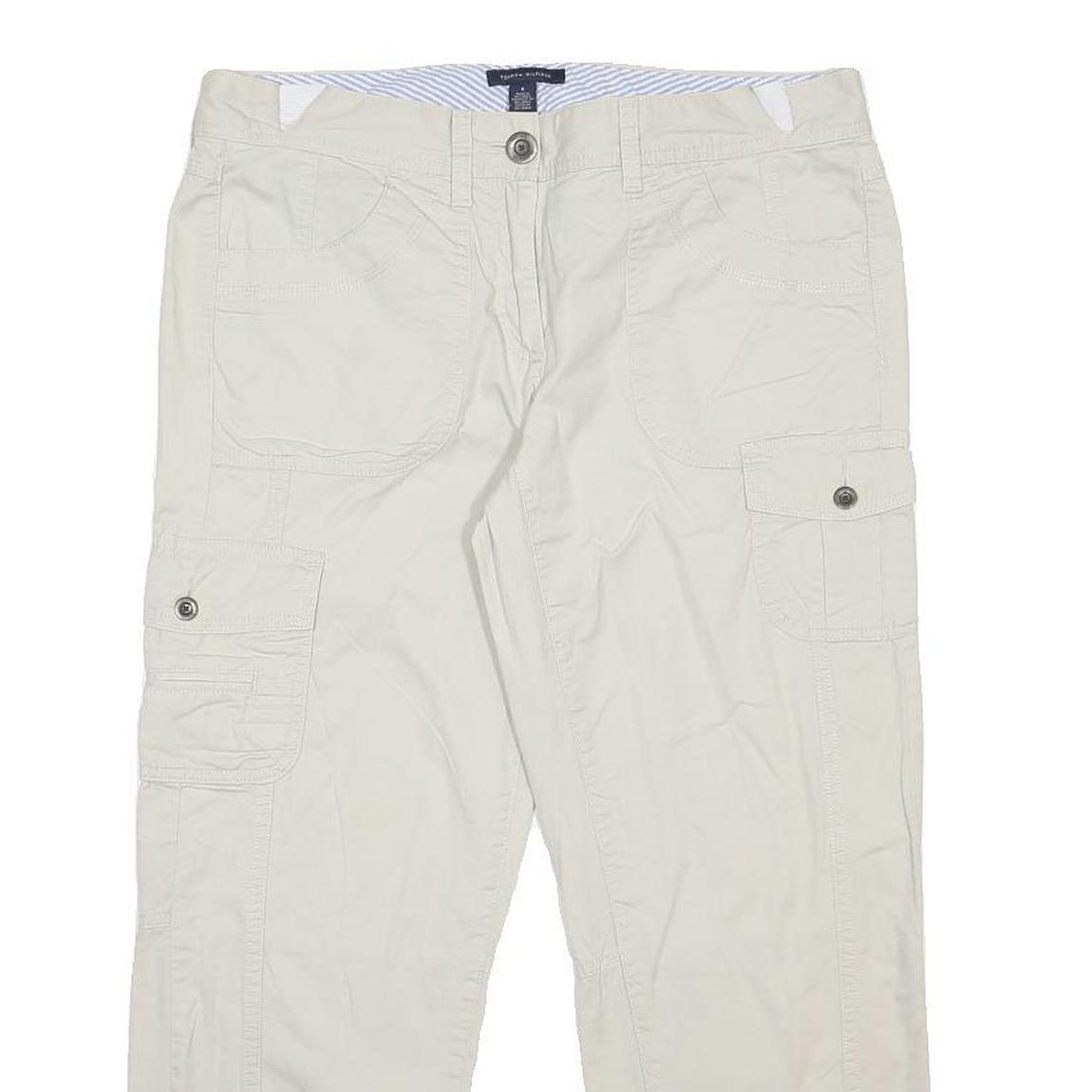 TOMMY HILFIGER Womens Cotton Beige Regular Cargo Trousers W32 L25 Utility Pocket