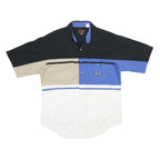 PLAINS Mens Black & Beige & Blue & White Cotton Shirt L Colourblock Button