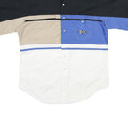 PLAINS Mens Black & Beige & Blue & White Cotton Shirt L Colourblock Button