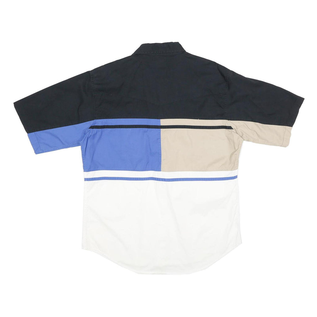 PLAINS Mens Black & Beige & Blue & White Cotton Shirt L Colourblock Button