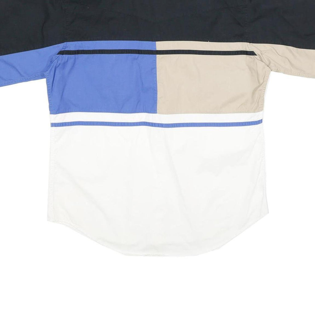 PLAINS Mens Black & Beige & Blue & White Cotton Shirt L Colourblock Button