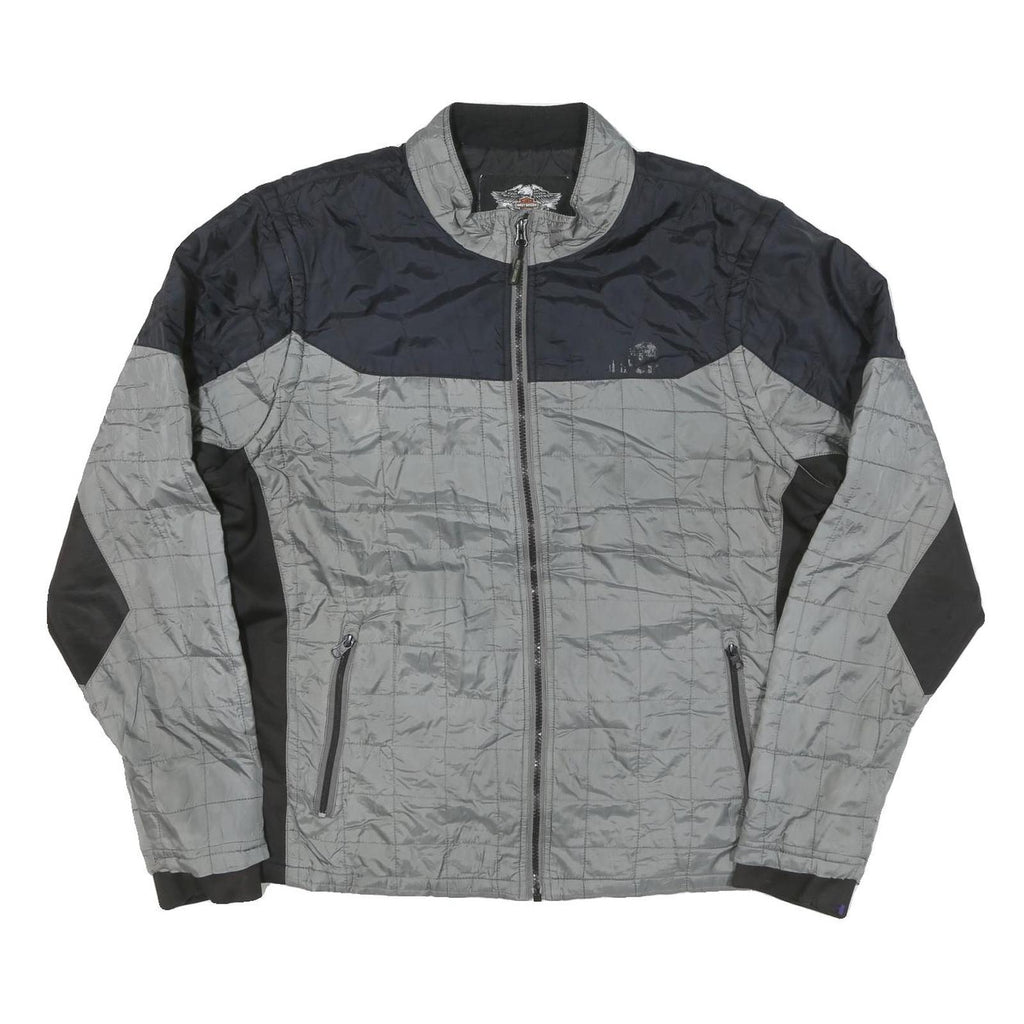 HARLEY DAVIDSON Mens Grey & Black Zip Jacket XL Polyester Blend Quilted