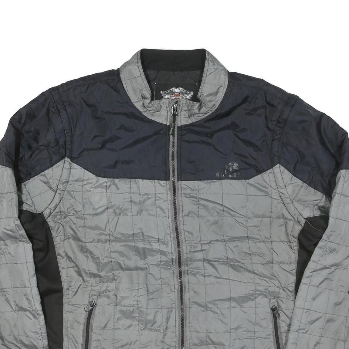 HARLEY DAVIDSON Mens Grey & Black Zip Jacket XL Polyester Blend Quilted