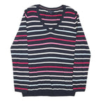 TOMMY HILFIGER Womens Navy Blue & Pink Patterned Jumper V-Neck M Cotton Blend