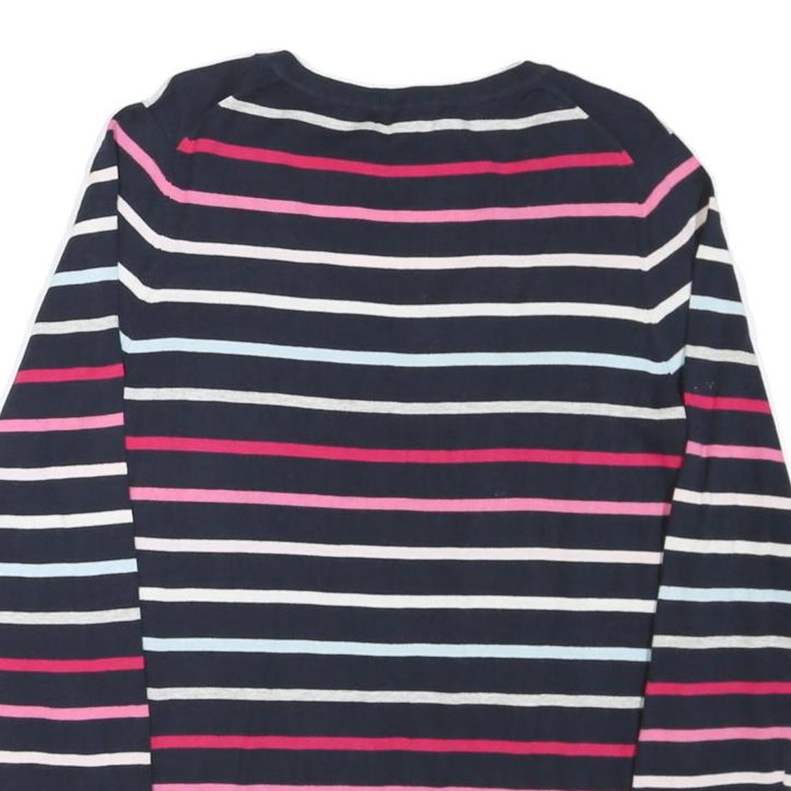 TOMMY HILFIGER Womens Navy Blue & Pink Patterned Jumper V-Neck M Cotton Blend