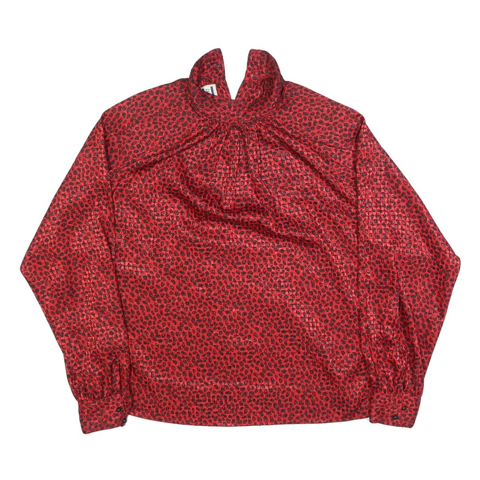 DANA ALEXANDER Womens Red & Black Printed Blouse Long Sleeve Button Neck M
