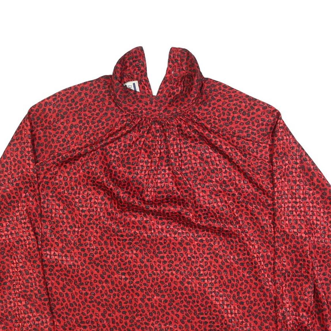DANA ALEXANDER Womens Red & Black Printed Blouse Long Sleeve Button Neck M