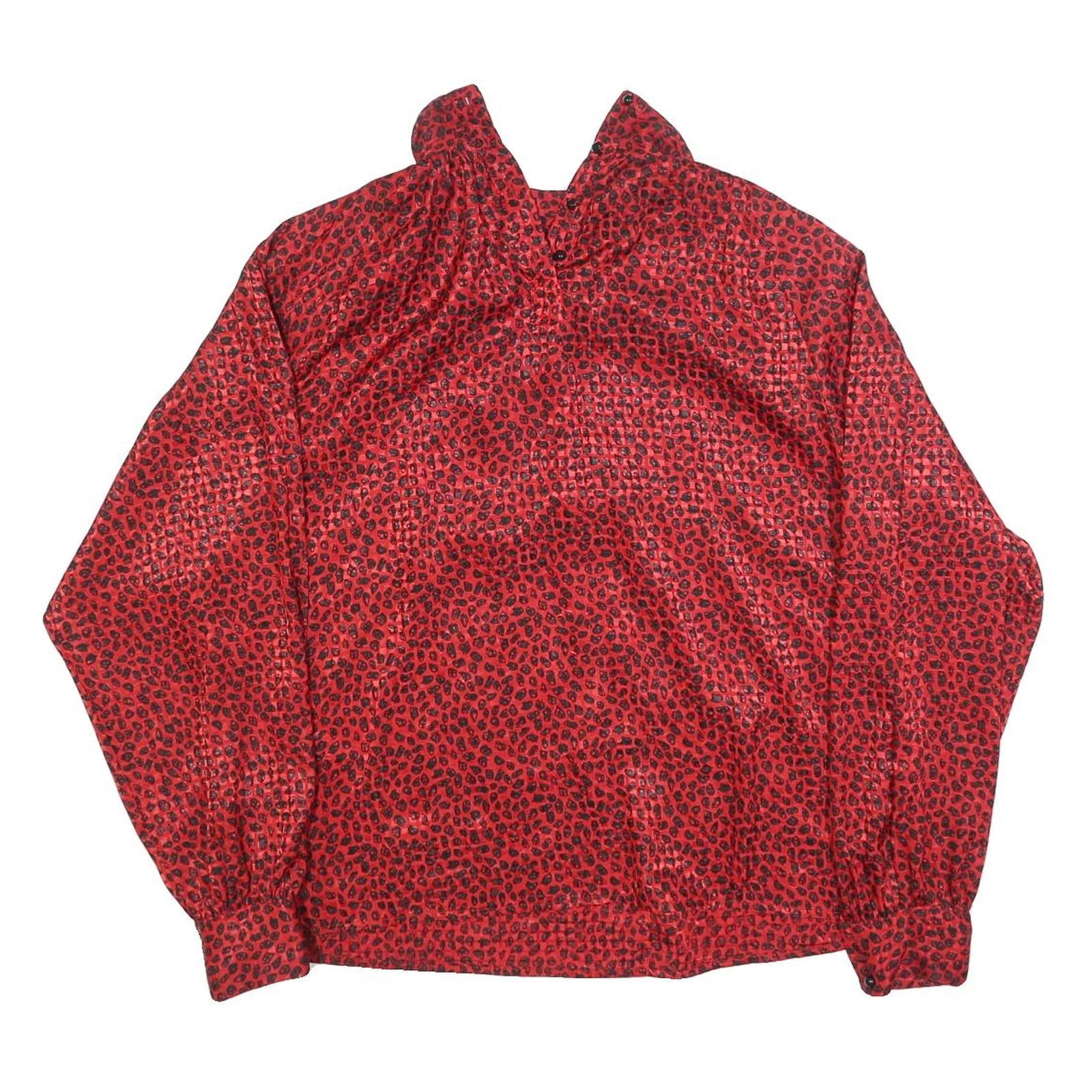 DANA ALEXANDER Womens Red & Black Printed Blouse Long Sleeve Button Neck M
