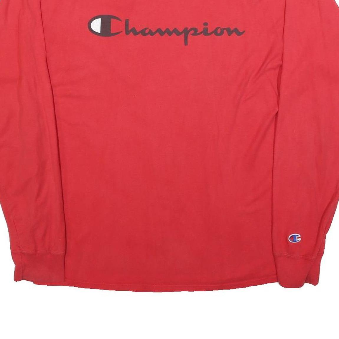 CHAMPION Mens Red Long Sleeve Crew Neck Logo Print T-Shirt L Casual