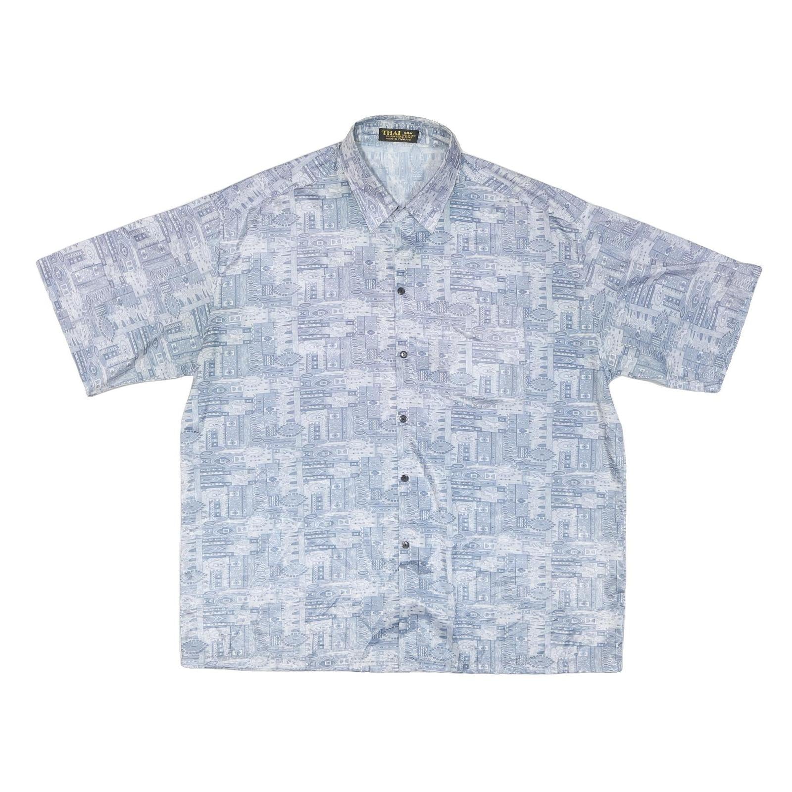 Mens Blue Grey Casual Shirt 2XL Polyester Blend Short Sleeve Button Down