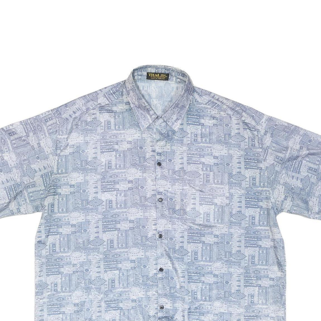 Mens Blue Grey Casual Shirt 2XL Polyester Blend Short Sleeve Button Down