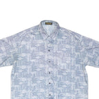 Mens Blue Grey Casual Shirt 2XL Polyester Blend Short Sleeve Button Down