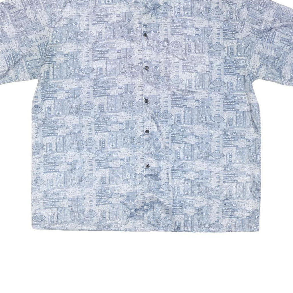 Mens Blue Grey Casual Shirt 2XL Polyester Blend Short Sleeve Button Down