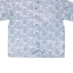 Mens Blue Grey Casual Shirt 2XL Polyester Blend Short Sleeve Button Down