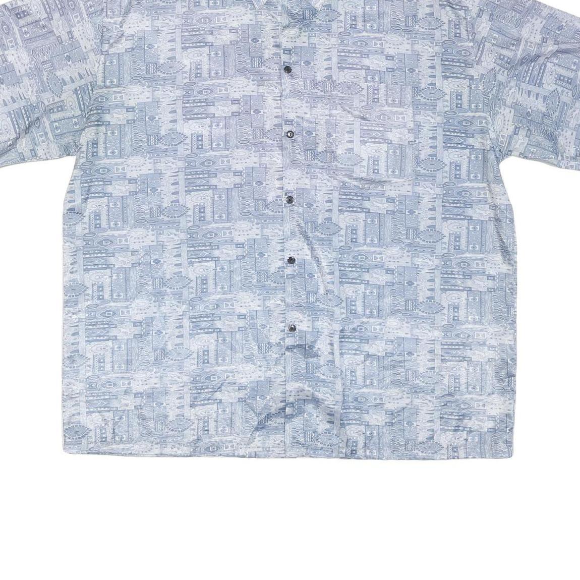 Mens Blue Grey Casual Shirt 2XL Polyester Blend Short Sleeve Button Down